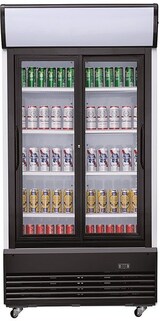 thumbnail of Mobiler Flaschenkühlschrank mit 2 Schiebe-Glastüren Getränkekühlschrank Kühlschrank  1000 L +2/10°C ISO 45 mm