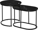 thumbnail of 2er-Set Couchtische aus Stahl und MDF in Schwarz, stapelbar, Marmoroptik, Ø50 x 50,5 cm und 60 x 36 x 43,5 cm