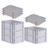 thumbnail of PROREGAL SparSet 5x Eurobox NextGen Grip mit Auflagedeckel & 4 roten Verschlüssen, HxBxT 22x40x60cm, 44L, Grau, Griffe zu, Eurobehälter