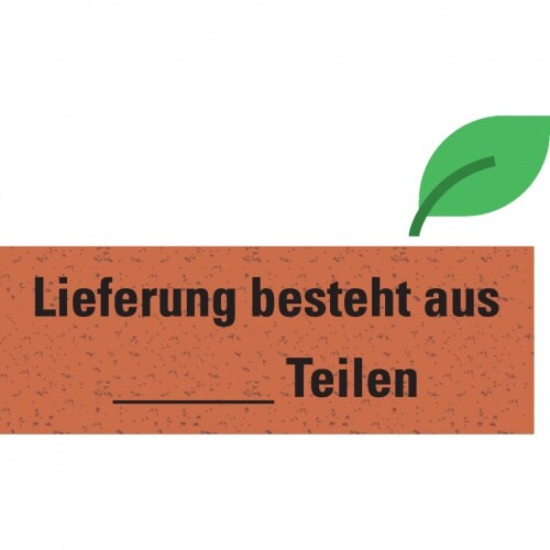 Aufkleber I Warnetikett Lieferung besteht aus..., rot, Graspapier, selbstklebend, 147x50mm, 6/Bogen