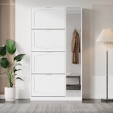 thumbnail of Schuhschrank Spiegelschrank 80x24x147 mit 4 Kippfächern verstellbarem Regal Flurkommode Spiegel Stauraum platzsparend Weiß