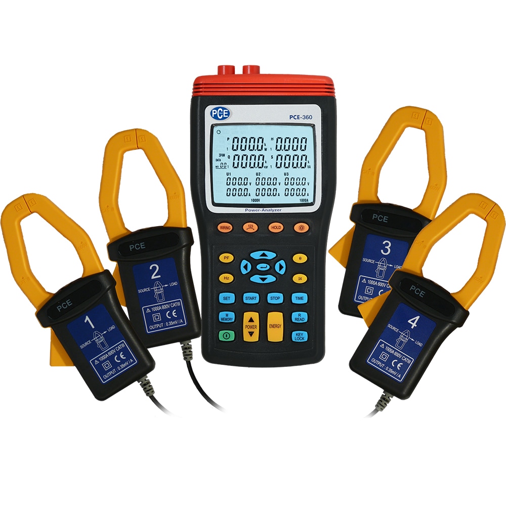PCE Instruments 1 + 3-Phasen Leistungsanalysator |RS-232 Schnittstelle|PC-Kabel|Software|512 K Datenlogger