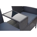 thumbnail of Poly-rattan bank met tafel HWC-E24, tuinbank zitgroep tuinbank, 132cm ~ zwart, donkergrijze kussens