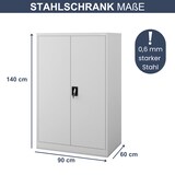 thumbnail of Aktenschrank abschließbar KADO 4 Ebenen verstellbar Flügeltüren Metallschrank Werkstatt Büroschrank aus Stahl Werkzeugschrank 140x90x60cm Grau