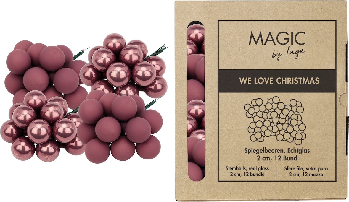 144 Weihnachtskugeln am Draht Glas 2cm Spiegelbeeren matt & glänzend kleine Dekokugeln Weihnachten Mini Christbaumschmuck Weihnachtsdeko Dusty Rose