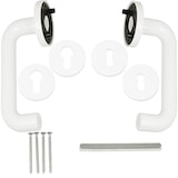 thumbnail of Türdrücker Weiß Kunststoff Türbeschlag Rosettengarnitur Überklippsrosetten BB PZ