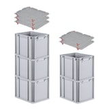 thumbnail of PROREGAL SparSet 5x Eurobox NextGen Grip mit Auflagedeckel & 4 roten Verschlüssen, HxBxT 32x30x40cm, 30L, Grau, Griffe zu, Eurobehälter