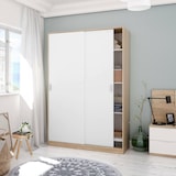 thumbnail of Dmora Garderobe Waterbury, Schlafzimmer Kleiderschrank mit 2 Schiebetüren, Schrank mit 3 Einlegeböden und Kleiderstange, 120x50h200 cm, Eiche und Weiß