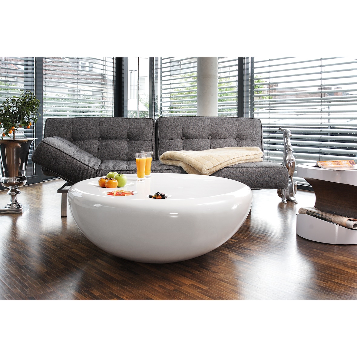 SalesFever salontafel Ø 100 cm rond | hoogglans gelakt | glasvezel | B 100 x D 100 x H 38 cm | wit