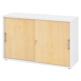 thumbnail of bümö Schiebetürenschrank 2OH - Aktenschrank abschließbar, Sideboard Schrank mit Schiebetüren in Weiß/Ahorn, Chromgriff - Büroschrank aus Holz mit