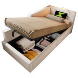thumbnail of Komfortables Sofa-Bett Samtstoff mit Stauraum Hydraulik Lattenrost Leselampe USB-C Modernes Tagesbett Wohnzimmer 90x190 cm Beige