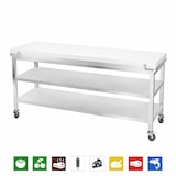 thumbnail of Mesa de trabajo de acero inoxidable 1800x600 mm con tabla de corte blanca y 2 estantes con ruedas PREMIUM - GOLDINOX