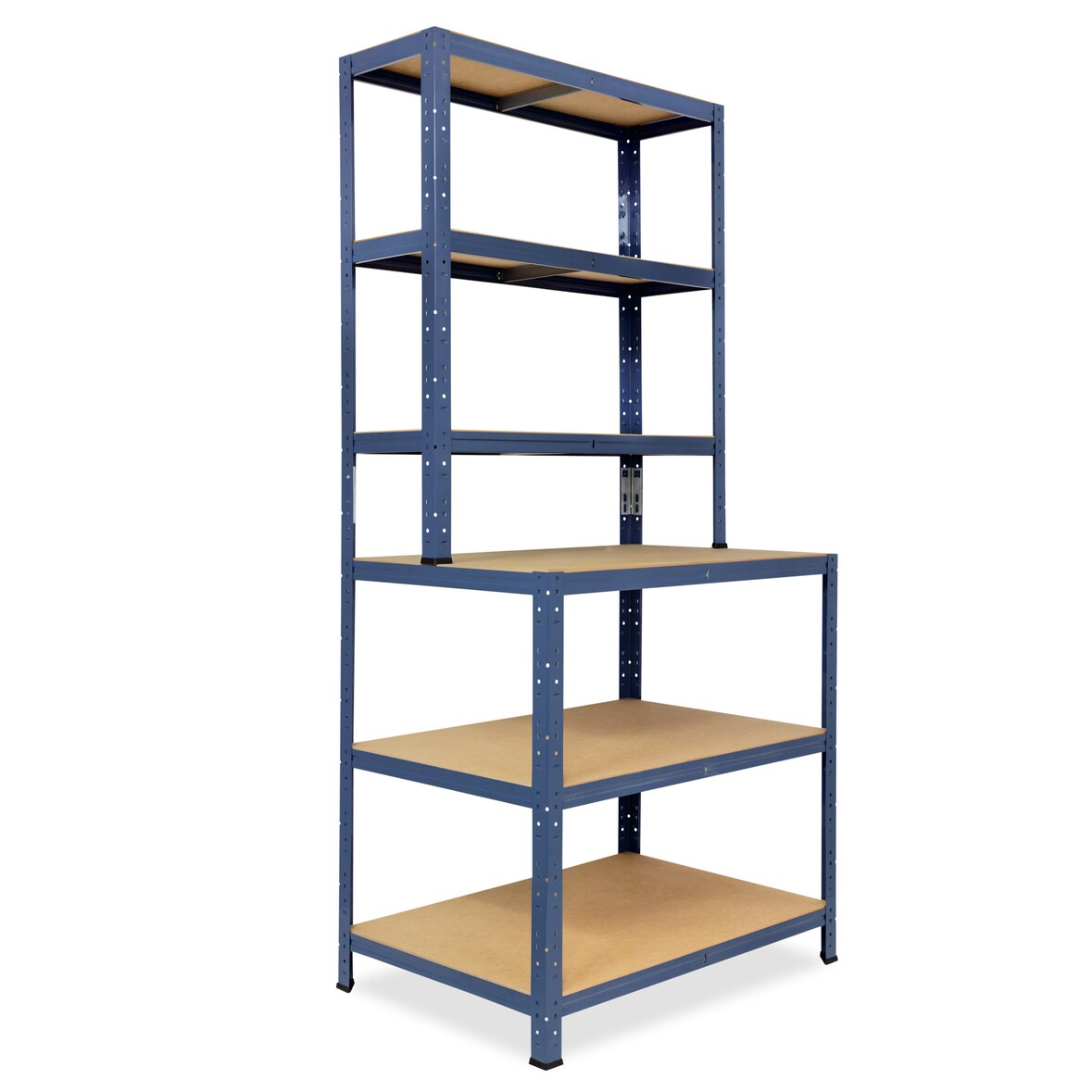 shelfplaza HOME 190x80x60 cm Werkbank Regal in blau mit 6 Böden und 145 kg Traglast pro Boden