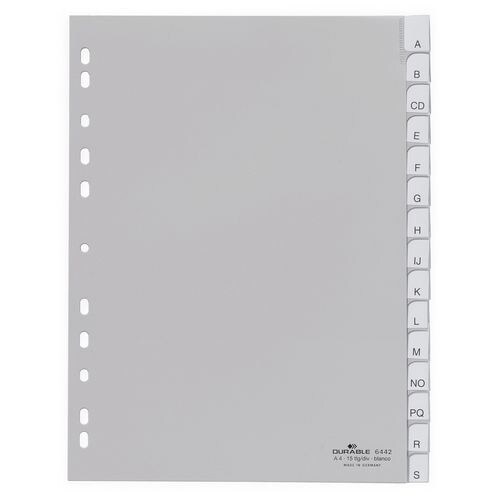 DURABLE A - Z Alphabetische Register DIN A4 Grau 15-teilig PP (Polypropylen) 11 Löcher 6442