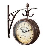 thumbnail of Orologio bifacciale da parete tipo stazione in ferro battuto finitura marrone scuro anticato L33XPR10xH36 cm | miglior qualità orologio design