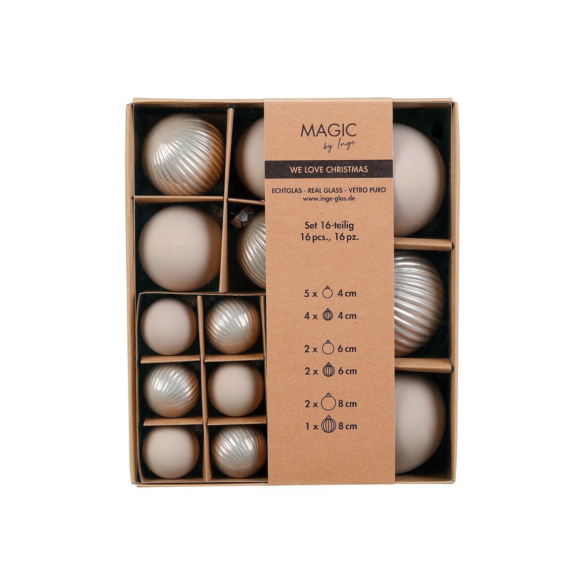 16 Weihnachtskugeln Glas 4-8cm Mix matt glänzend Christbaumkugeln Weihnachtsbaumkugeln Set Christbaumschmuck Weihnachtsbaumschmuck Deko Fine Alabaster