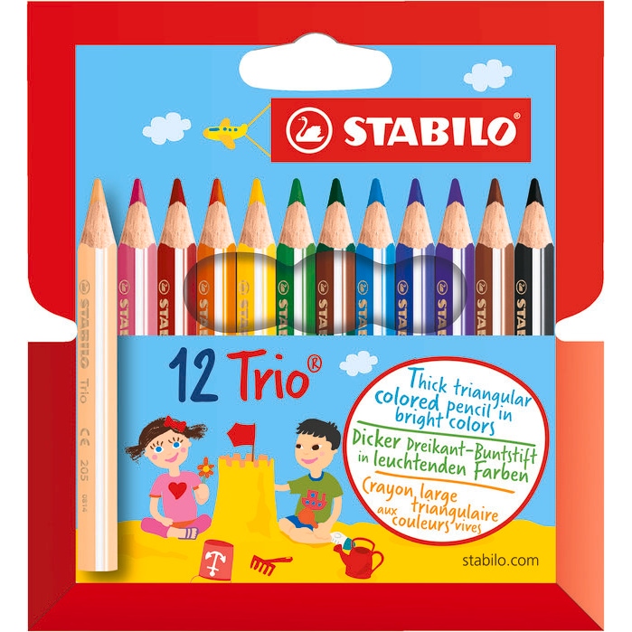 Stabilo® 205/12-01 Dreikant-Buntstift Trio® - dick, Kunststoffetui mit 12 Stiften