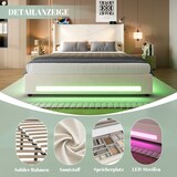 thumbnail of Merax Doppelbett 140 x 200cm Polsterbett, Gepolsterter Bettrahmen mit 2 Leselichtern, LED-Lichtleisten, hydraulischem Stauraum, USB-Anschlüssen, Beige