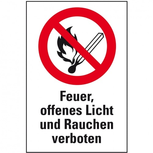 Schild I Verbots-Kombischild Feuer, offenes Licht und Rauchen verboten, Kunststoff, 300x400mm, ASR A1.3, DIN EN ISO 7010 P003