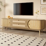 thumbnail of TV-Schrank Rattan Lowboard Massivholz Sideboard mit Türen und Schubladen 170x39,5x46 cm Holz Hellgelb Wohnzimmer Modern Natürlich