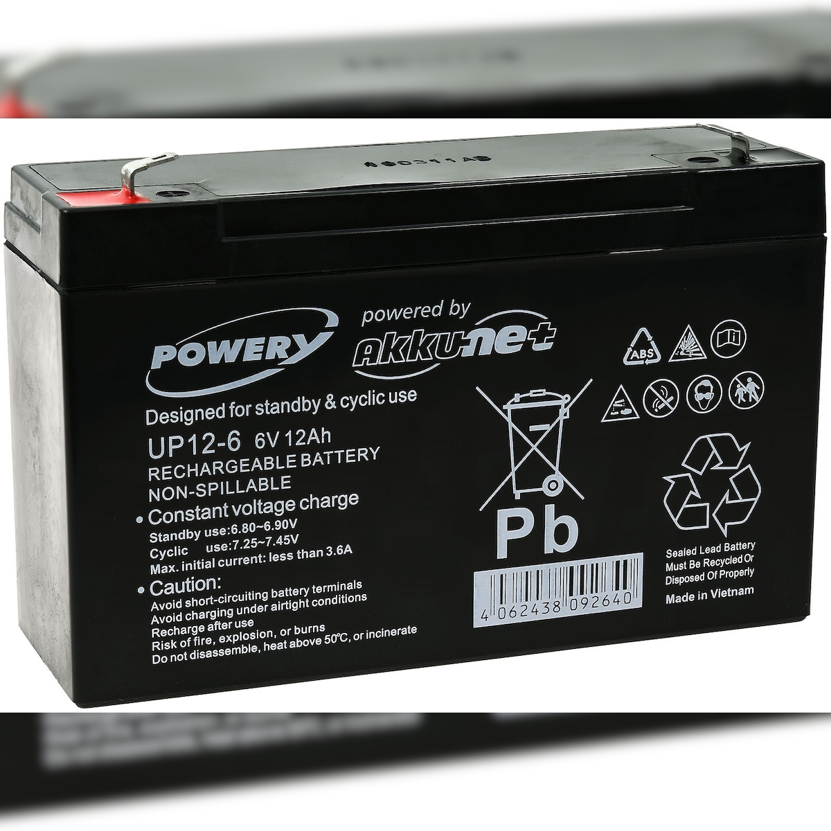 Powery Blei-Gel-Akku für Kindermotorrad Kinderbuggy 6V 12Ah (ersetzt auch 10Ah)
