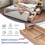 thumbnail of Doppelbett 180x200 mit 2 Schubladen, Kopfteil Leselicht USB Ladefunktion, 2 Nachtkommoden, Massivholz MDF, Stauraum, Eiche Weiß