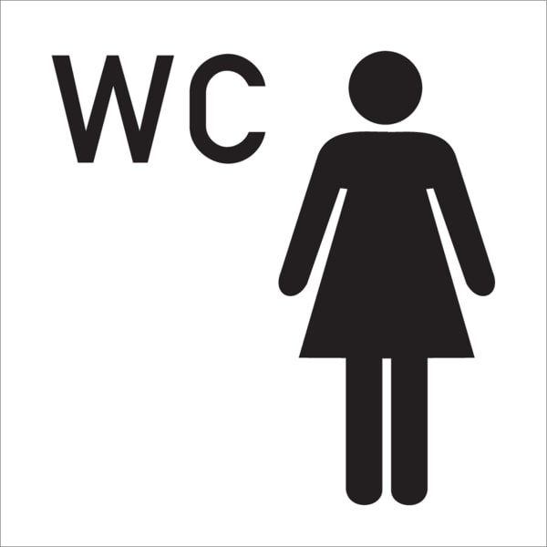 WC-Schild, WC + Piktogramm Damen - 300x300x2 mm Aluminium 2 mm