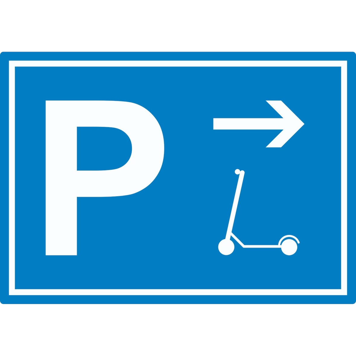 E-Scooter Parkplatz mit Richtungspfeil rechts Aufkleber waagerecht A7 (74x105mm)