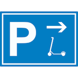 thumbnail of E-Scooter Parkplatz mit Richtungspfeil rechts Aufkleber waagerecht A7 (74x105mm)