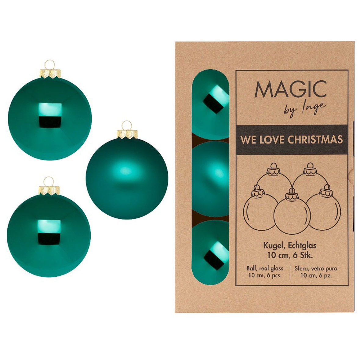 6 Weihnachtskugeln 10cm Glas Christbaumkugeln Weihnachtsbaumkugeln Set dunkelgrün