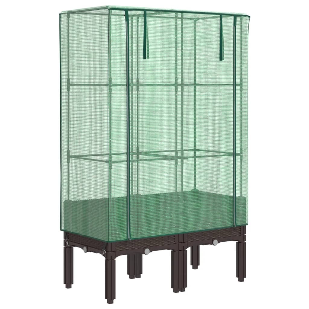Helloshop26 - Hochbeet/Pflanzkasten mit Abdeckung in Rattanoptik 80 x 40 x 140 cm Braun 02_0038794