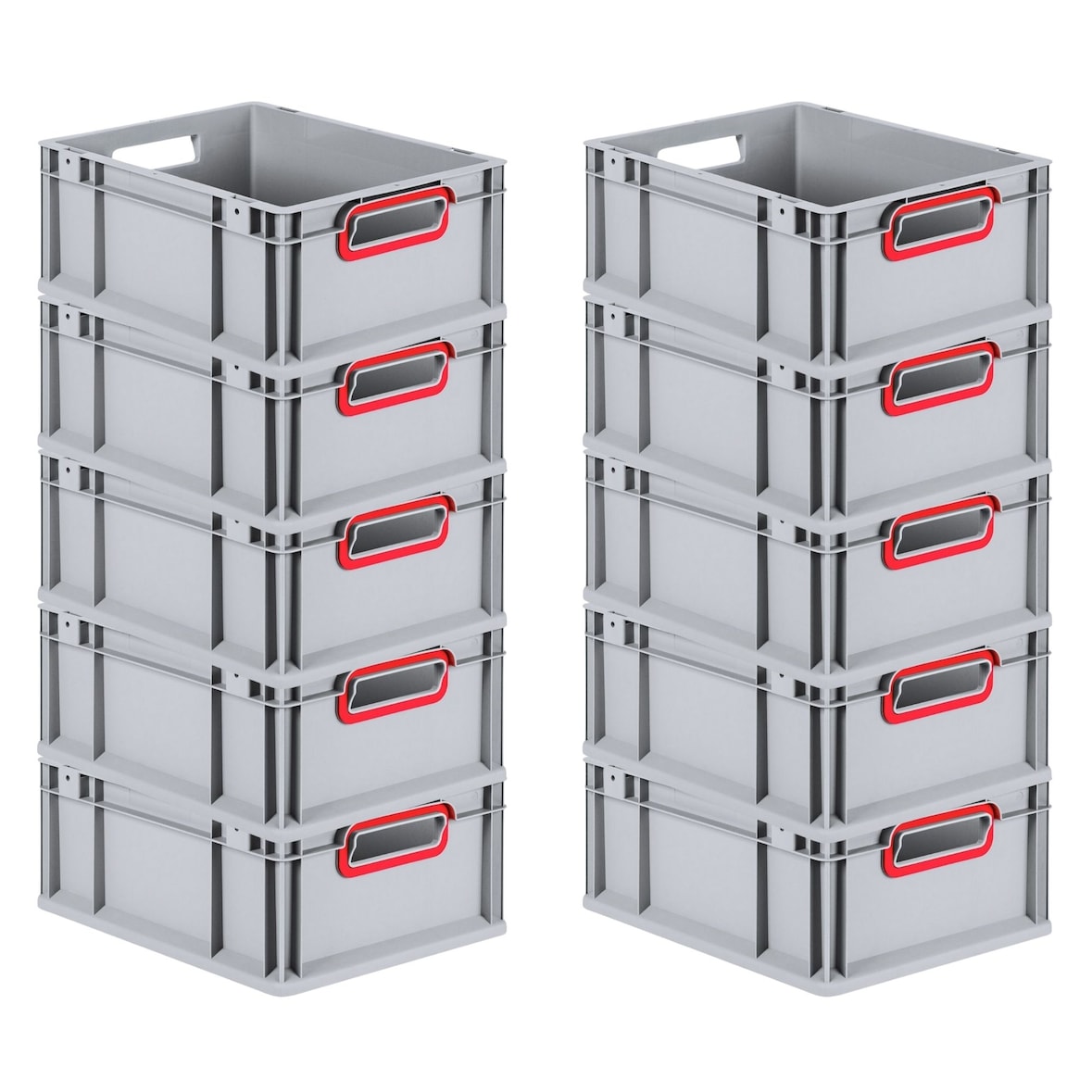 PROREGAL 10x Eurobox NextGen Color | HxBxT 17x30x40cm | 16 Liter | Griffe rot offen | Glatter Boden | Eurobehälter