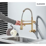 thumbnail of Björn | gastronomia grifo monomando de agua fría oro|grifo cocina profesional acero inoxidable dos rociadores|grifo fregadero doble restaurante pared