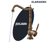 thumbnail of JULIAN | Torneira de cozinha vintage premium de latão escovado | misturadora retro de aço inoxidável para cozinha Gastro | 2 portas giratórias em 360°