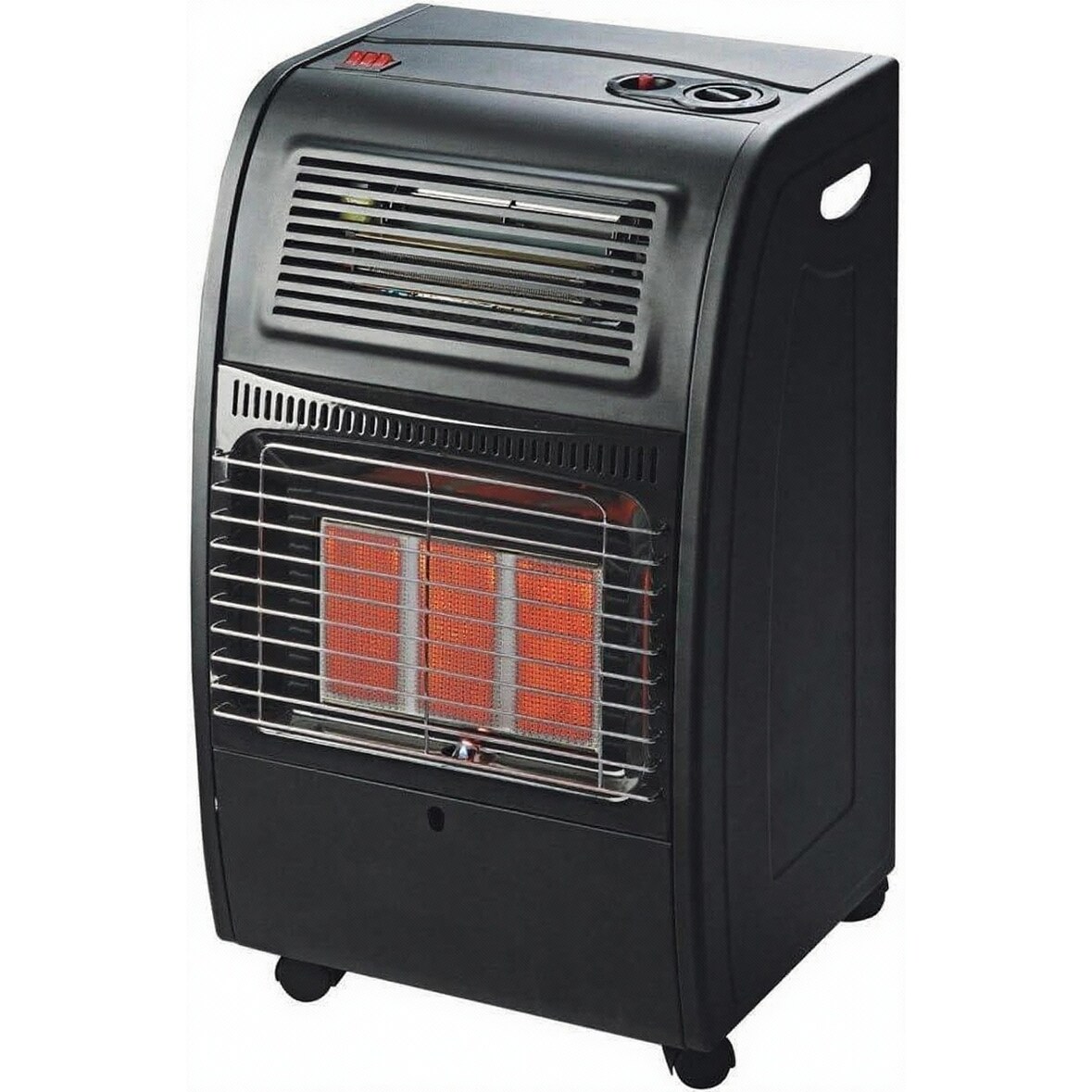 Stufa Catalitica a Gas GPL 4200 W Con Infrarossi Ventilata Turbo 1500 W Ambienti Fino A 80 m² 3 Livelli di Potenza con Antiribaltamento Con Ruote Nero