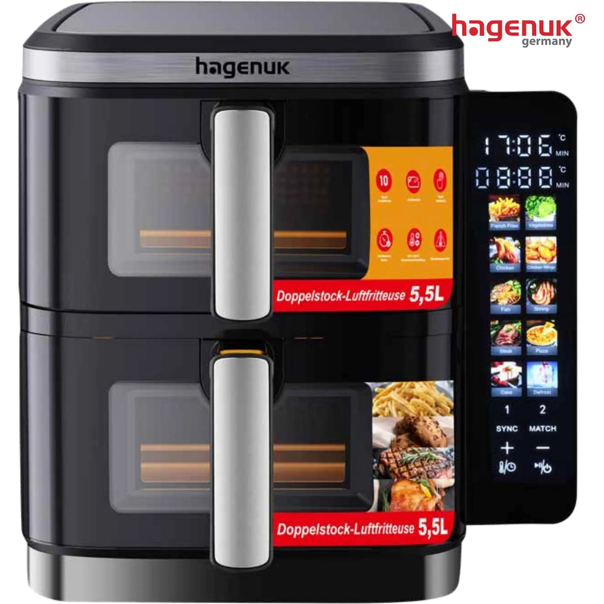 HAGENUK 12 Liter Doppel-Heißluftfritteuse 2800 Watt