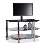 thumbnail of Relaxdays Fernsehtisch Schwarzglas, 3 gehärtete Glasablagen, gummierte Standfüße, Edelstahl, 49x80x45cm, schwarz/silber