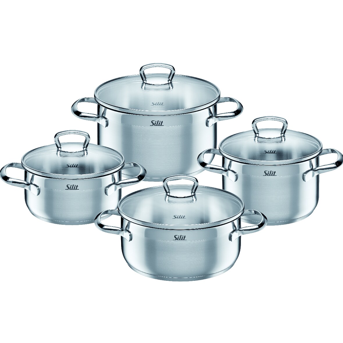 Silit Set di pentole Tuscany da 4 pezzi, acciaio inox, con coperchio, a induzione