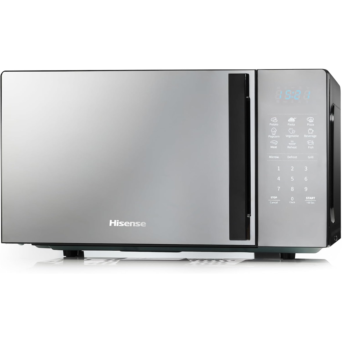 Hisense, H20MOMBS4HG - Forno Microonde, 32,6x26,1x32,6cm, Grill, 20L, apertura sinistra, display LED con pulsanti, 9 funzioni, 700W, grill,  sliver