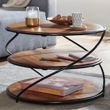 thumbnail of Sheesham-Massivholz Couchtisch, außergewöhnliches Design, 3 Ablageflächen, Robust. 58x58x40 cm | Kadima Design