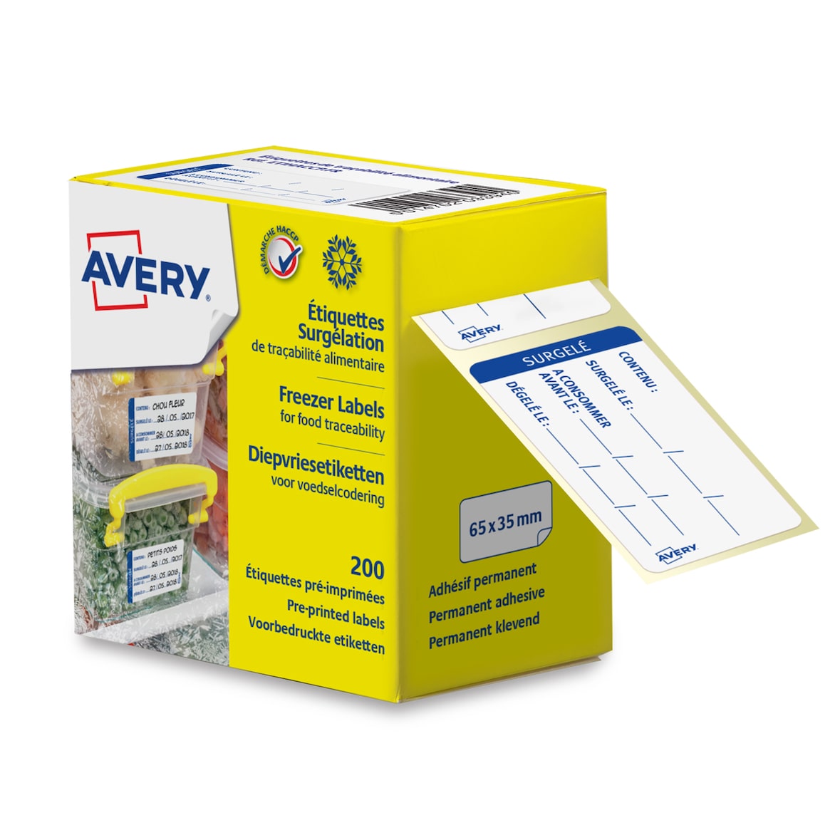 Avery Etiquette surgélation de traçabilité alimentaire 65 x 35 mm x 200