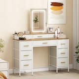 thumbnail of HOMCOM tocador con luces LED de 3 colores, tocador de maquillaje con espejo, mesa de maquillaje con 10 cajones de tela, patas de acero, natural