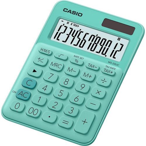 Casio Calcolatrice da Tavolo MS-20UC Big LC Display 12 Cifre Batteria/Solare Verde