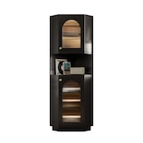 thumbnail of Badschrank Eckschrank Schwarz 167x45x45 cm mit integrierter Lichtleiste Glastür offenen Fächern verstellbaren Einlegeböden Kippschutz MDF