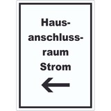 thumbnail of Hausanschlussraum Strom Aufkleber mit Text und Richtungspfeil links HAR hochkant A3 (297x420mm)