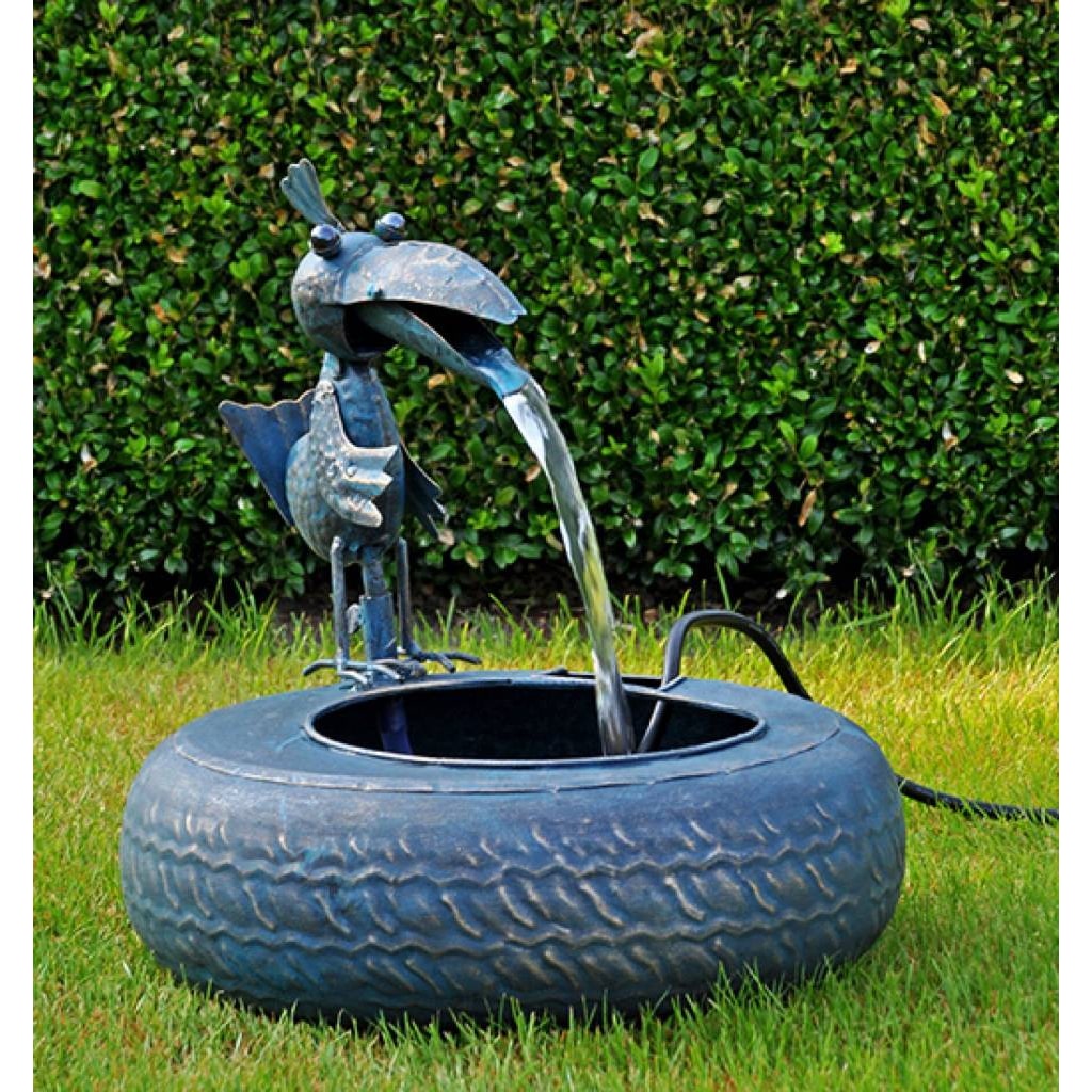 HI 57223 Metallbrunnen mit Vogel und Elektropumpe für innen und aussen