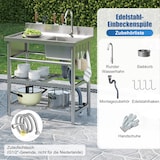 thumbnail of Merax Freistehendes Edelstahl-Spülbecken 80x50cm, Outdoor Gartenküche mit Ablagen, Wasserhahn & Messerhalter, X-Abfluss, U-Rohr