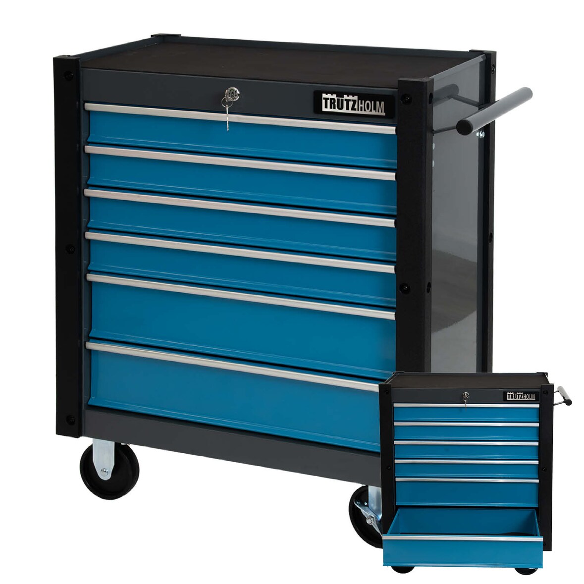Werkstattwagen "Trutzi" abschließbar  6 Schubladen 78 x 64 cm Kantenschutzleisten Rollcontainer blau