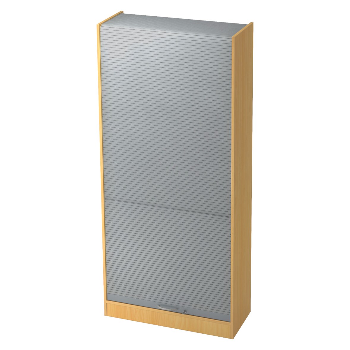 bümö Rollladenschrank in Buche/Silber mit Bogengriff - Vertikal Jalousieschrank 90 cm breit, Aktenschrank abschließbar, Büroschrank für Ordner & Co.