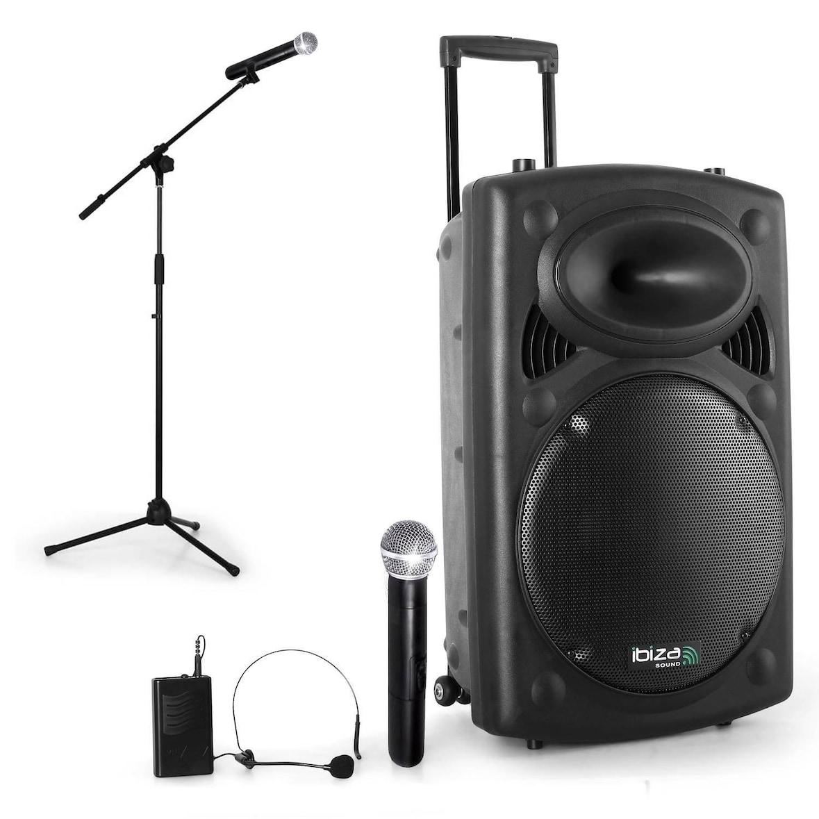 Enceinte sur batterie mobile 800W USB Bluetooth + 2 micros PORT15VHF-BT avec Pied de Micro